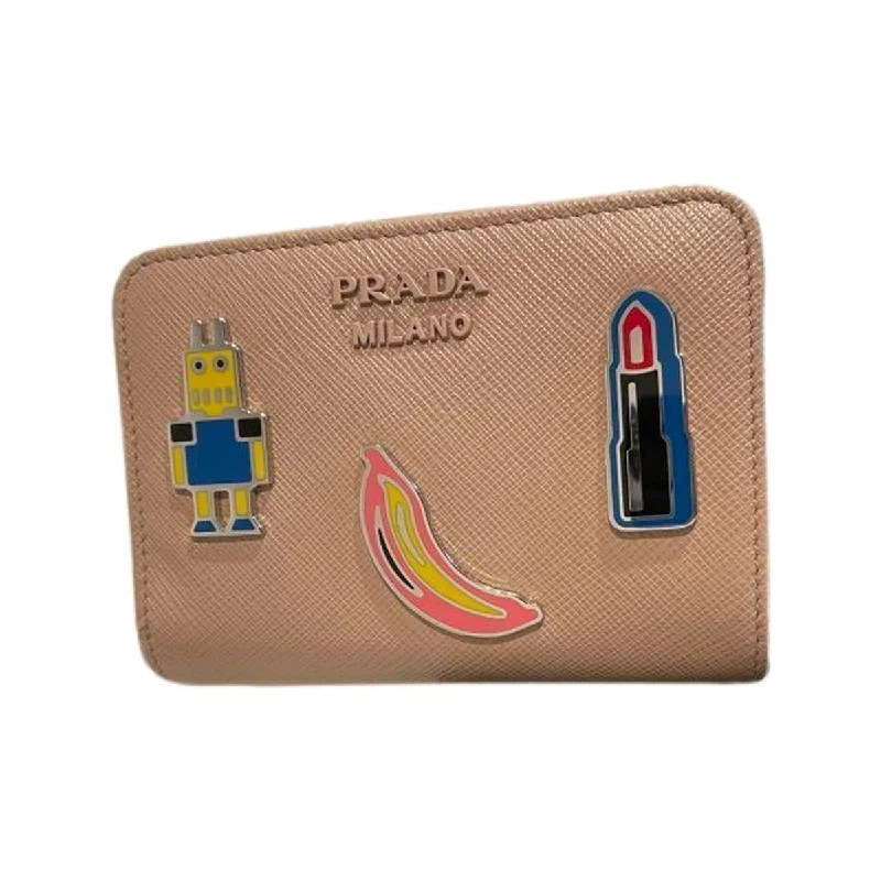 Ladies Prada Galleria bags with gold - toned hardware for a luxurious touchPrada Beige Saffiano Leather Character Snap Bifold Wallet 1ML018