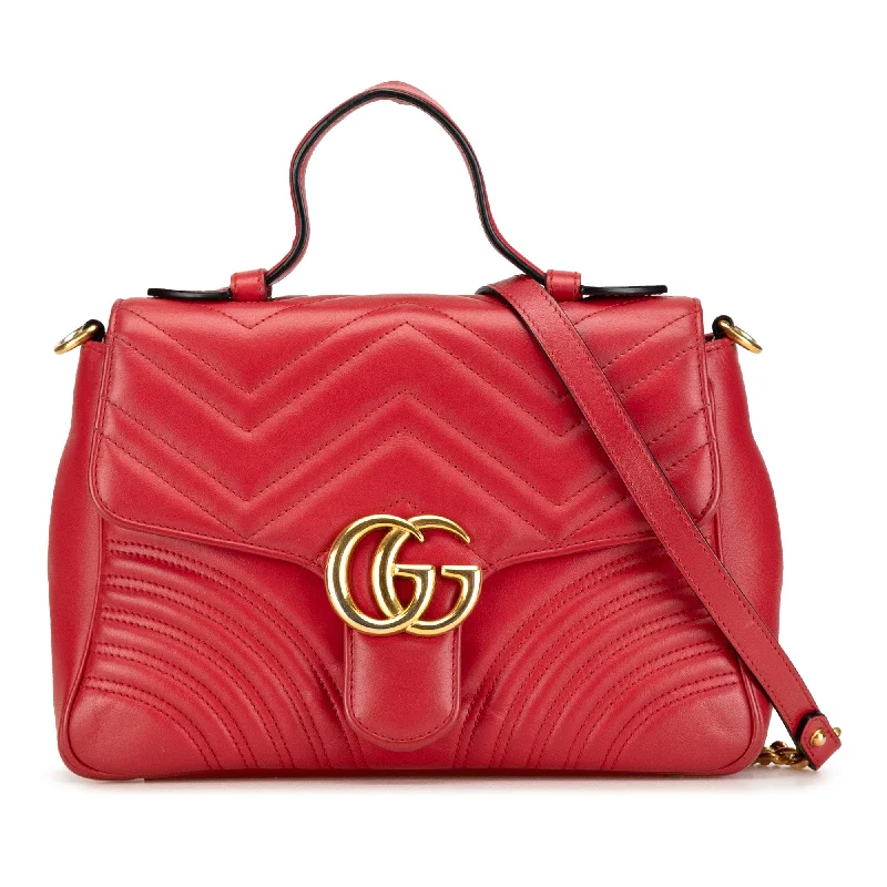 Red Gucci Small Leather GG Marmont Top Handle Satchel