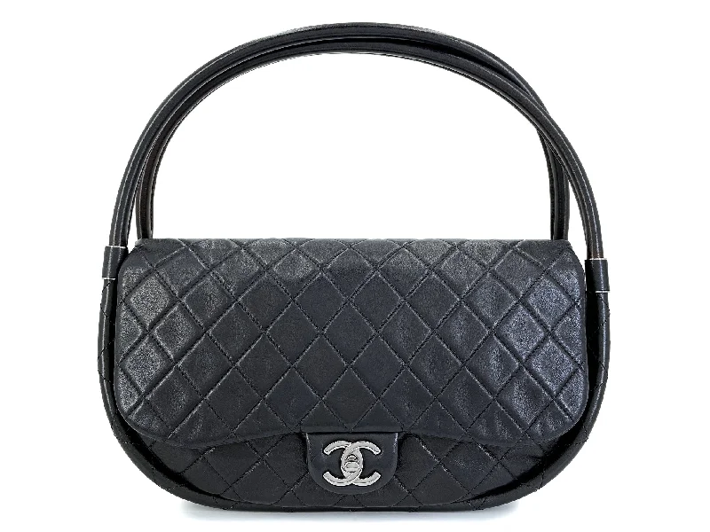 Chanel 2013 Black Medium Hula Hoop Flap Bag SHW F7T