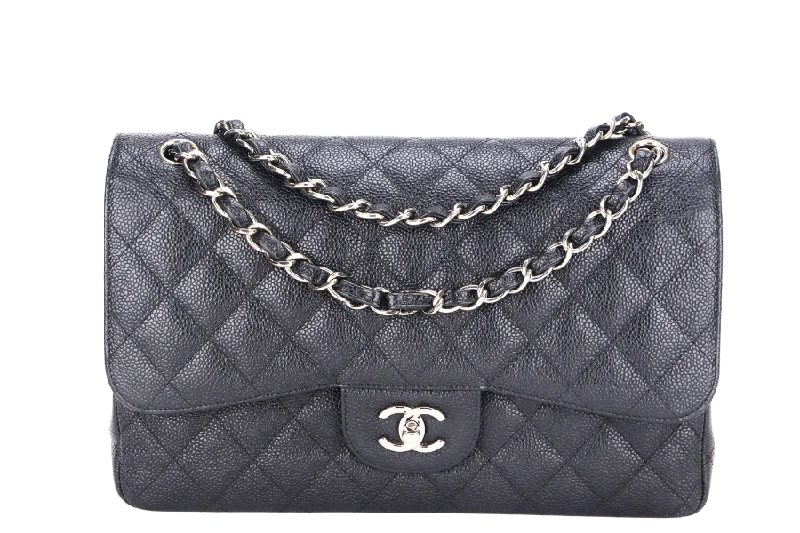 CHANEL CLASSIC FLAP JUMBO (2151xxxx) BLACK CAVIAR SILVER HARDWARE WITH CARD & DUST COVER