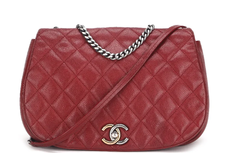 CHANEL POCKET FLAP MESSENGER BAG 26CM (2322xxxx) RED CAVIAR LEATHER GOLD & SILVER HARDWARE, WITH CARD, NO DUST COVER