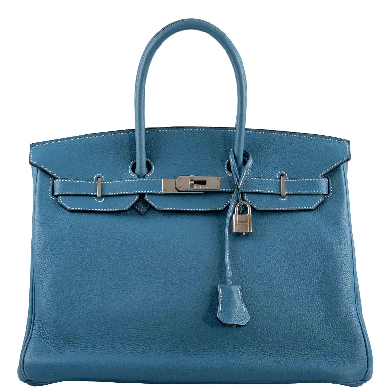 Hermès Birkin 35 Blue Jean Togo with Palladium Hardware - 2008, K Square