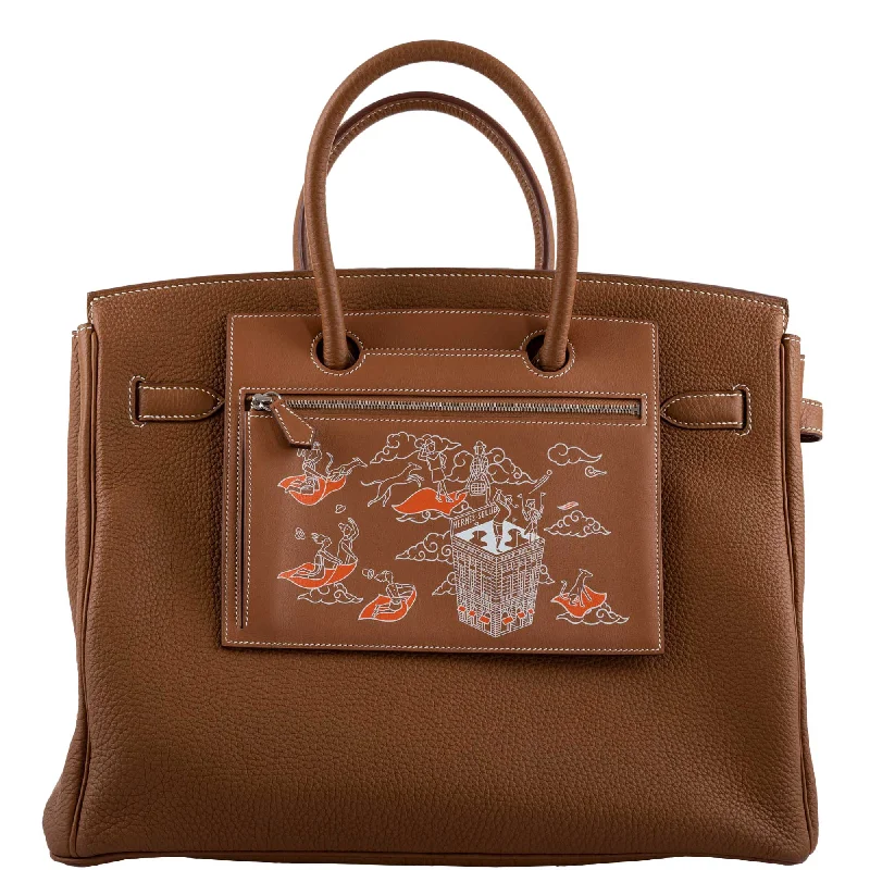 Hermès Birkin Pochette Backpocket Printed Gold Swift with Palladium Hardware - 2021, Z