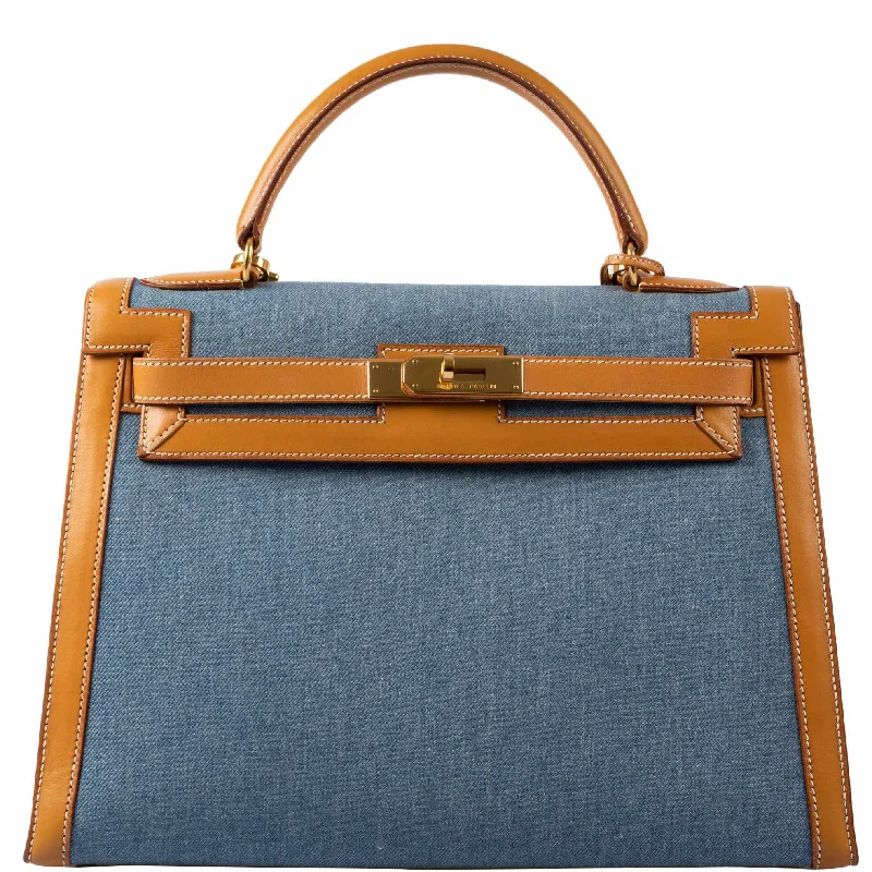 Hermès Kelly 32 Sellier Denim & Vache Naturelle Leather Gold Hardware - 1997