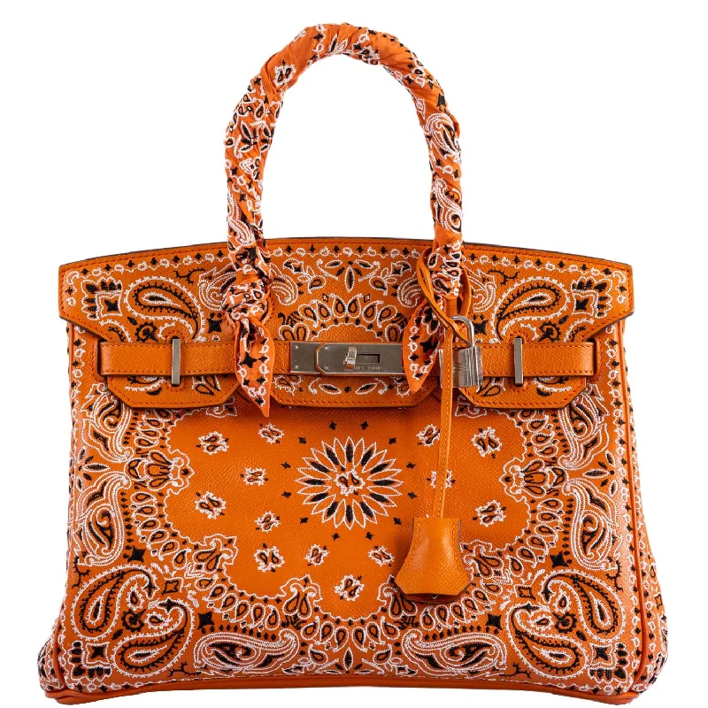 Jay Ahr Vintage 2013 Hermès Birkin 30 Orange Epsom Bandana Embroidery "Rio de Janeiro"